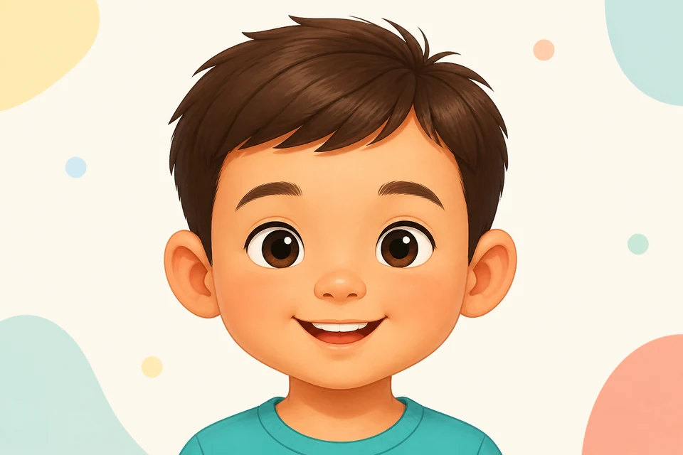 A child’s face clearly showing two eyes, one nose, one mouth, and two ears