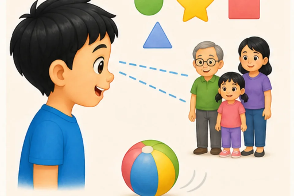 ภาพประกอบบทเรียน ตาของฉันมองเห็น ตอนที่ 1: เรามีตาสองข้าง ตาช่วยให้เรามองเห็นโลก เราเห็นสี รูปทรง ผู้คน และสิ่งที่เคลื่อนไหว เรียกว่าการมองเห็น